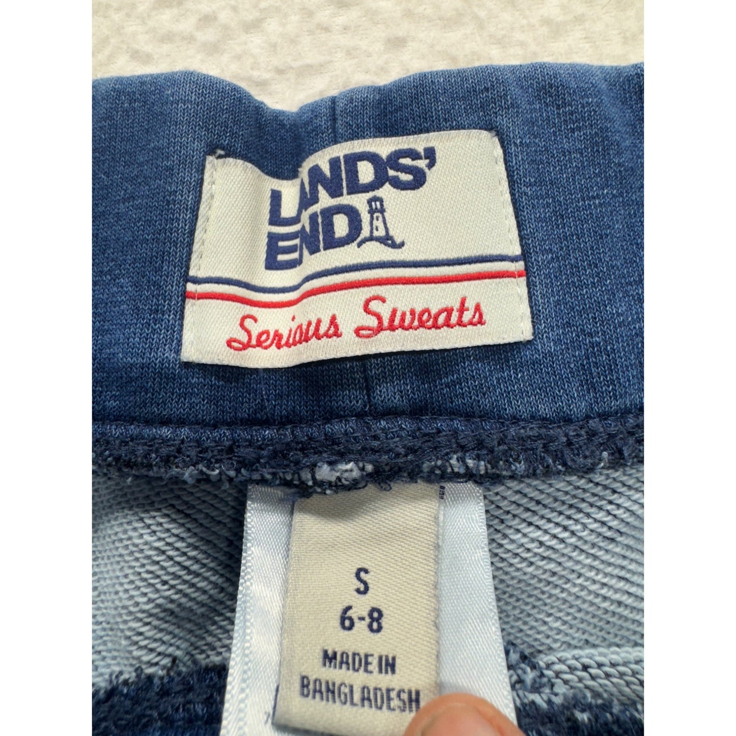 Lands End Serious Sweats Elastic Waist Blue Sweatpants Size S 6-8 35" #9657