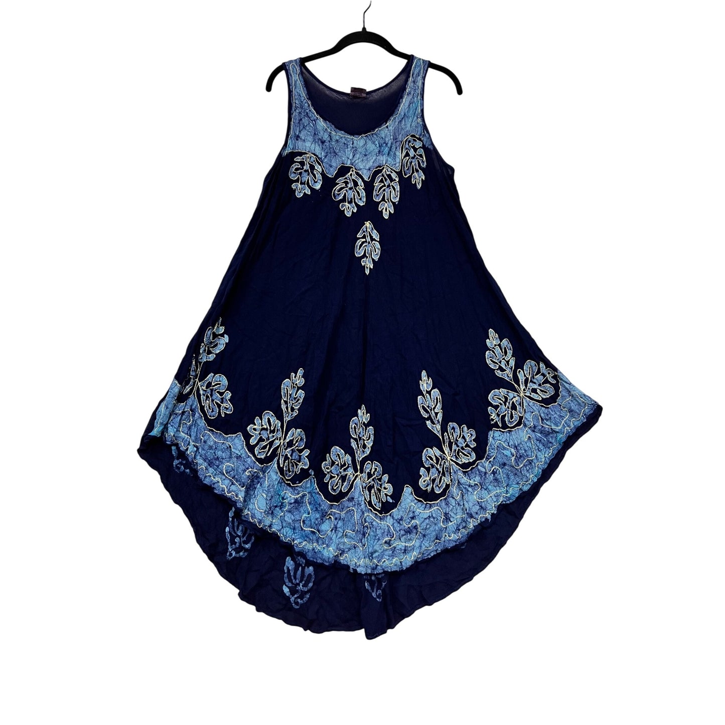 Indigo Blue Batik Leaf Print Sleeveless Maxi Dress Free Size #424A