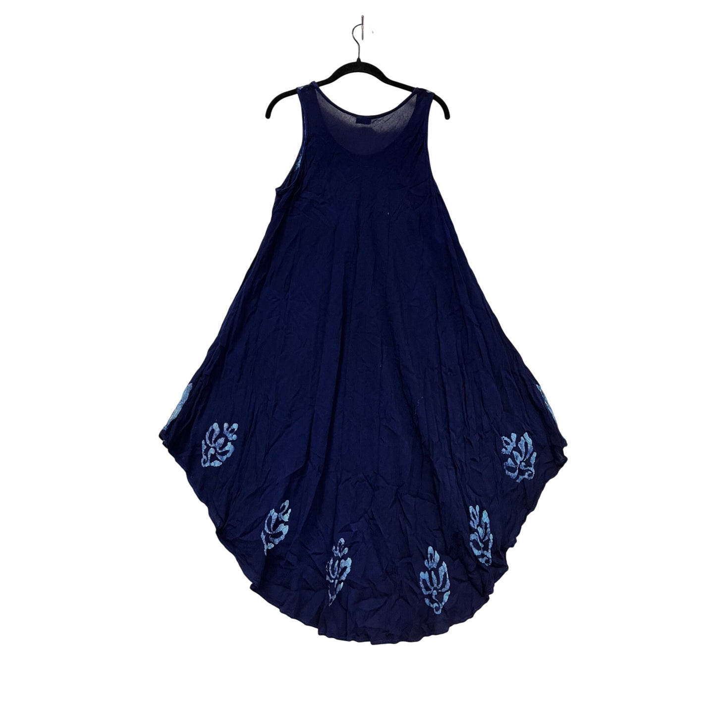 Indigo Blue Batik Leaf Print Sleeveless Maxi Dress Free Size #424A