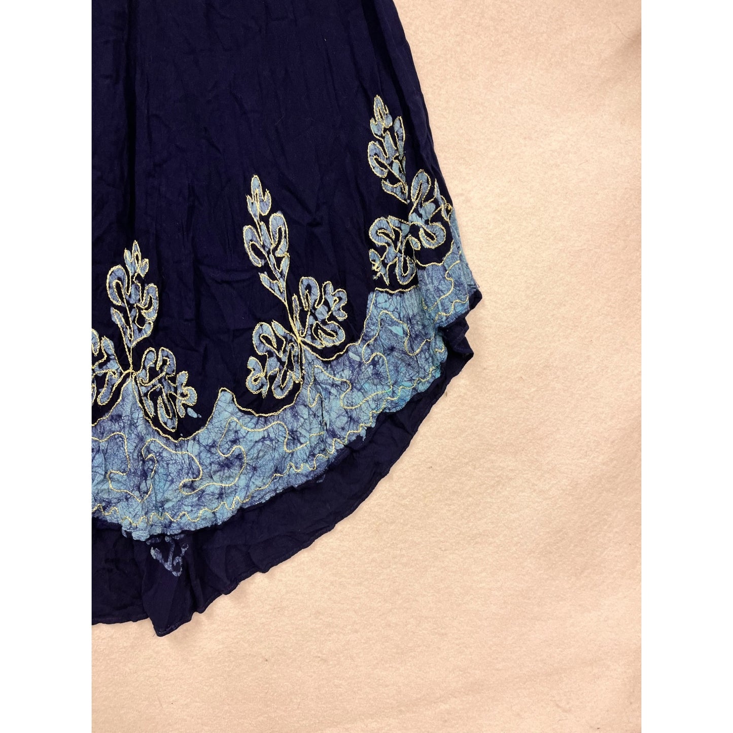 Indigo Blue Batik Leaf Print Sleeveless Maxi Dress Free Size #424A