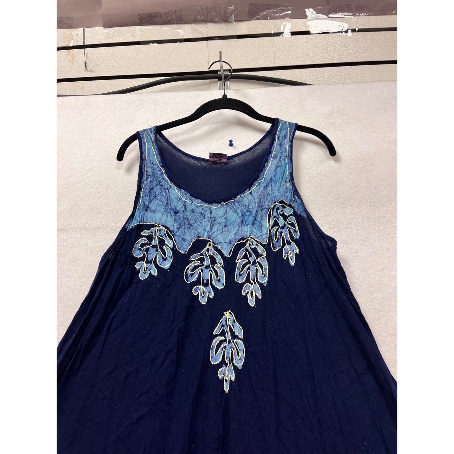 Indigo Blue Batik Leaf Print Sleeveless Maxi Dress Free Size #424A