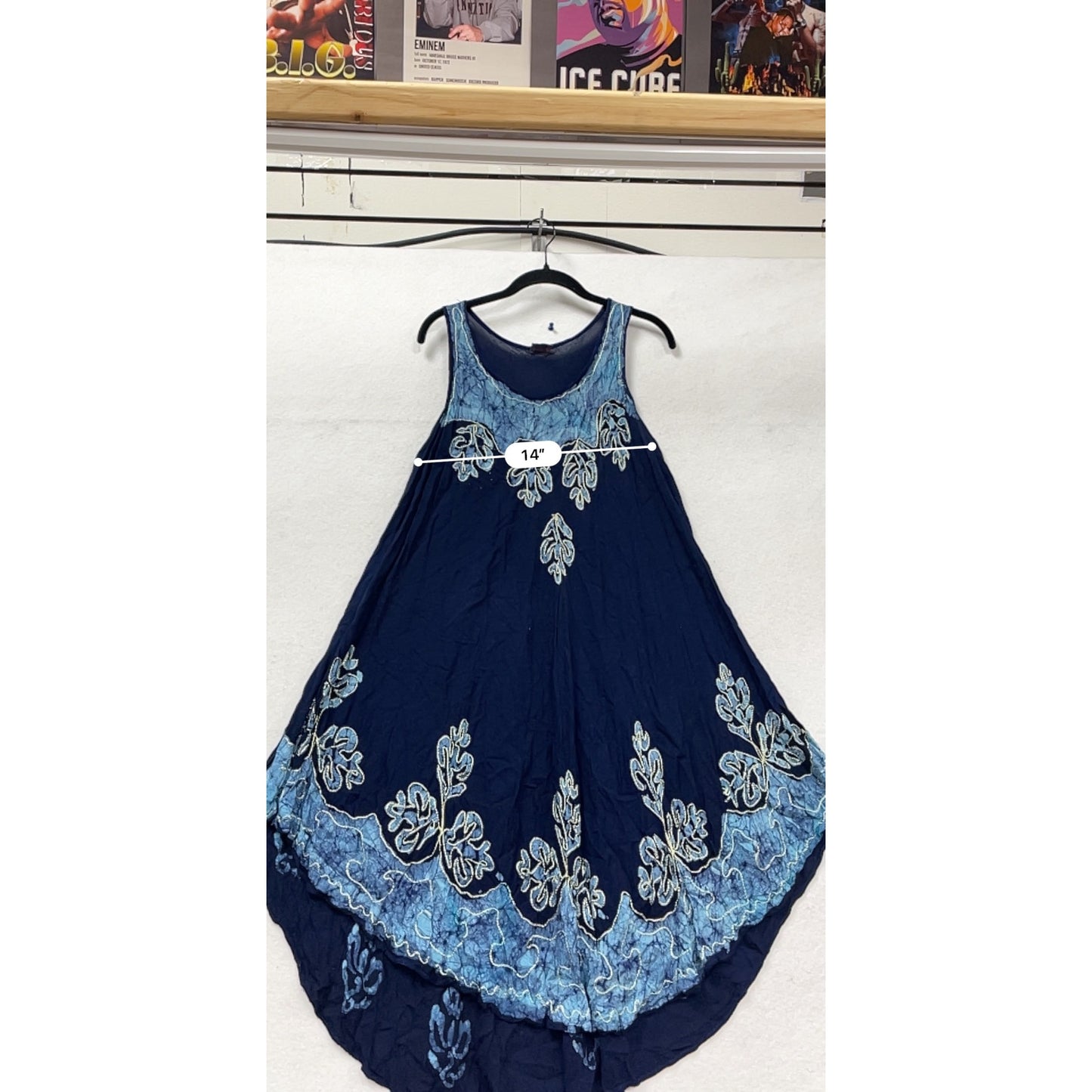 Indigo Blue Batik Leaf Print Sleeveless Maxi Dress Free Size #424A