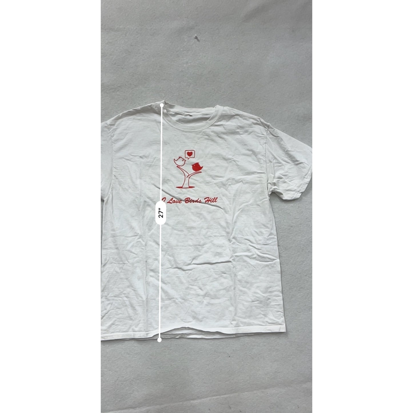 I Love Birds Hill White Graphic T-Shirt L #8786