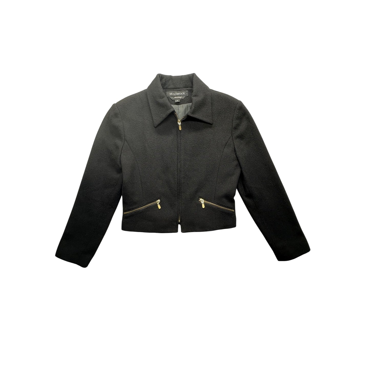 Braebrook Black Cropped Wool Jacket With Gold Zippers Womens Size S #7726