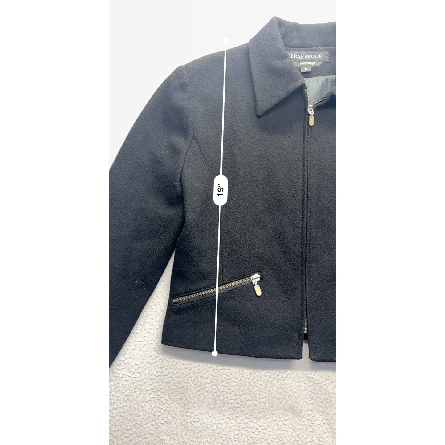 Braebrook Black Cropped Wool Jacket With Gold Zippers Womens Size S #7726