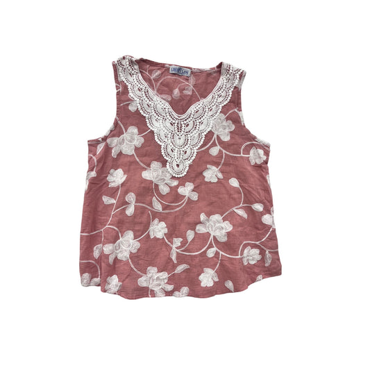 Liberty Lane M/L Pink Floral Embroidered Tank Top #8609