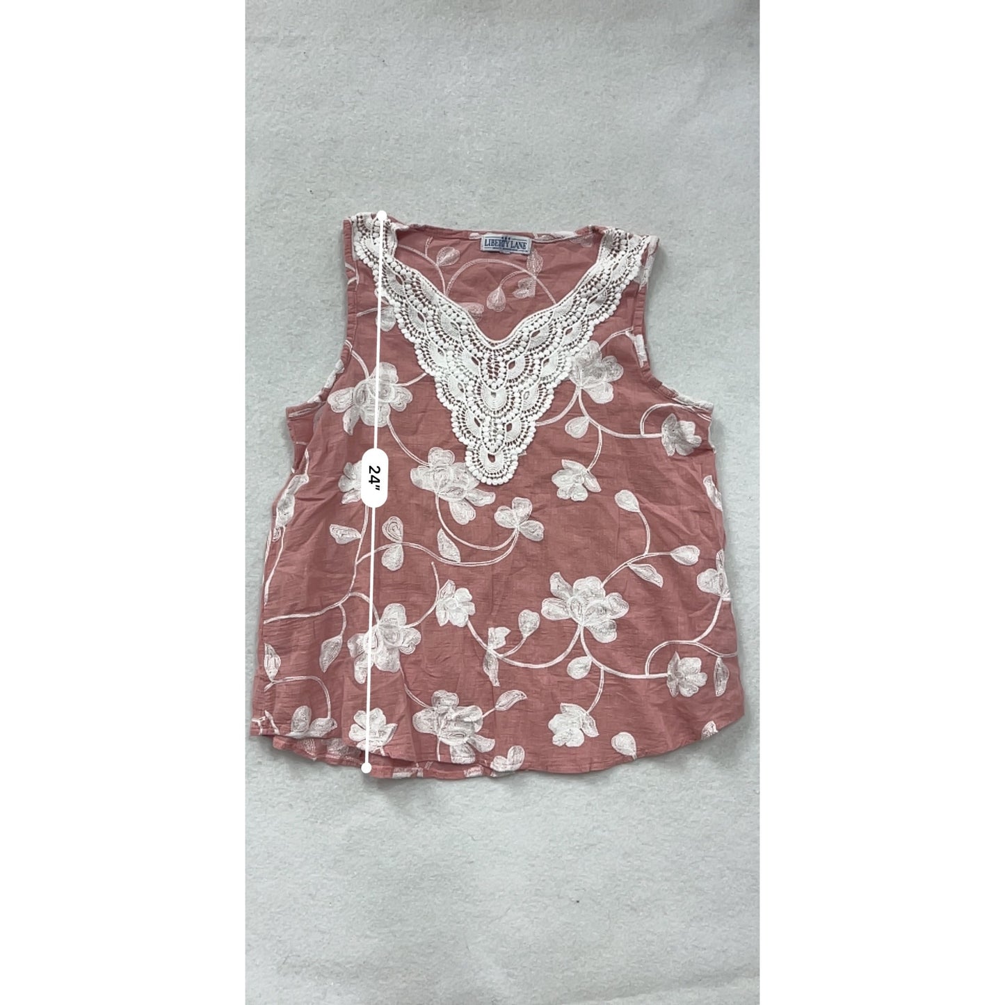 Liberty Lane M/L Pink Floral Embroidered Tank Top #8609