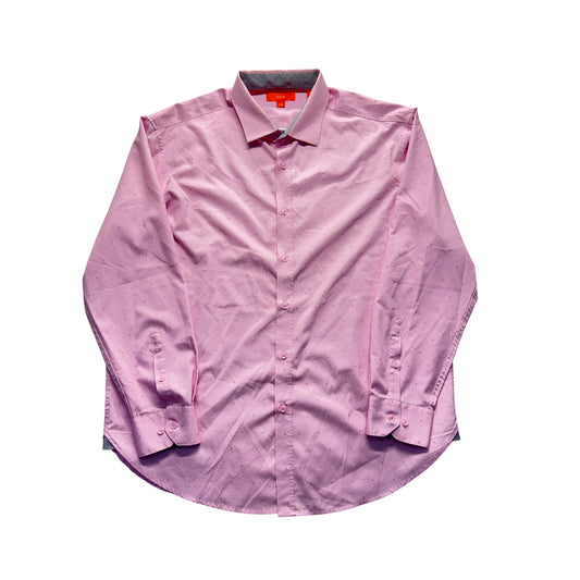 Tallia XL Pink Long Sleeve Button-Up Shirt Polka Dot Pattern Polyester #9733