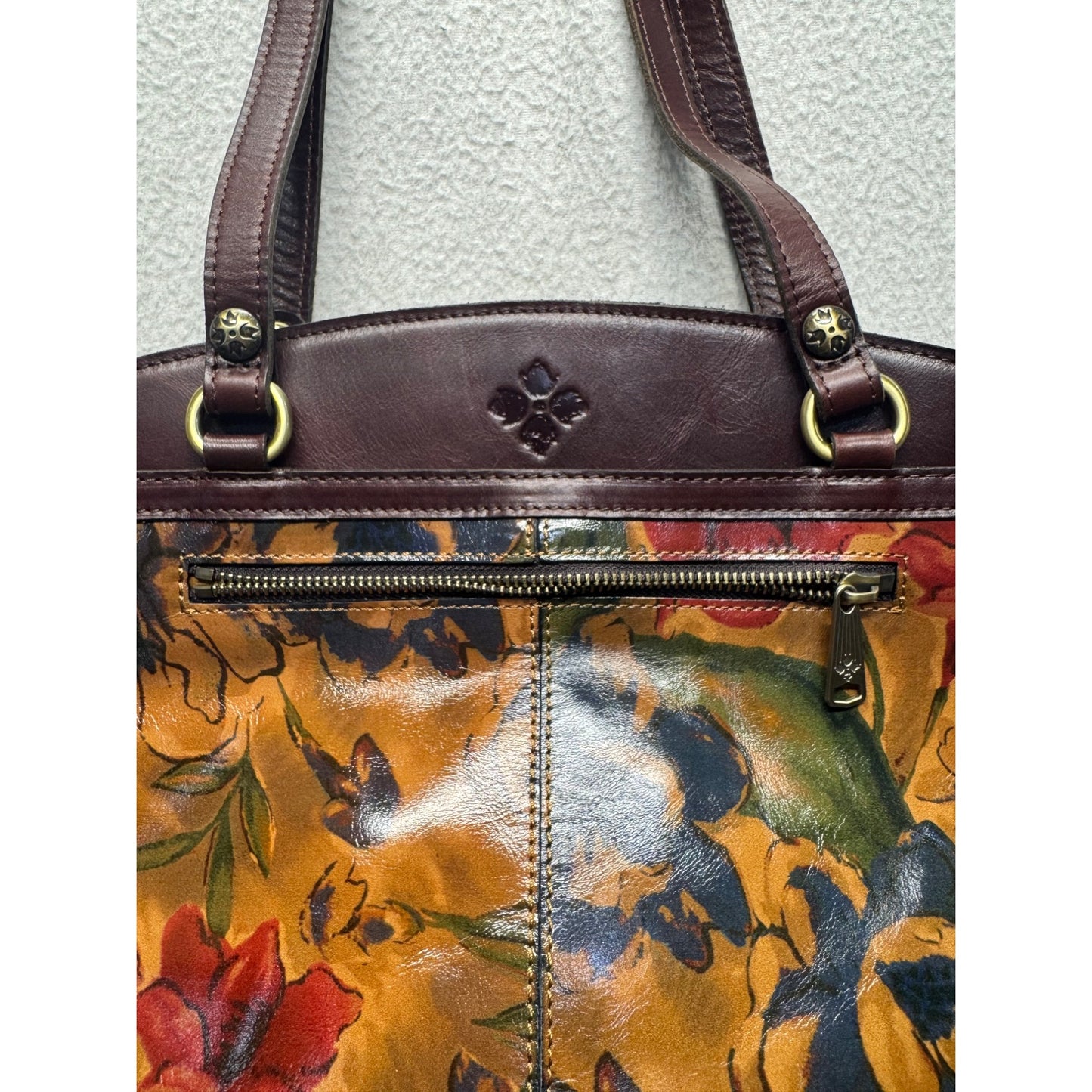 Patricia Nash Floral Leather Tote Bag With Double Handles & Zipper #9662