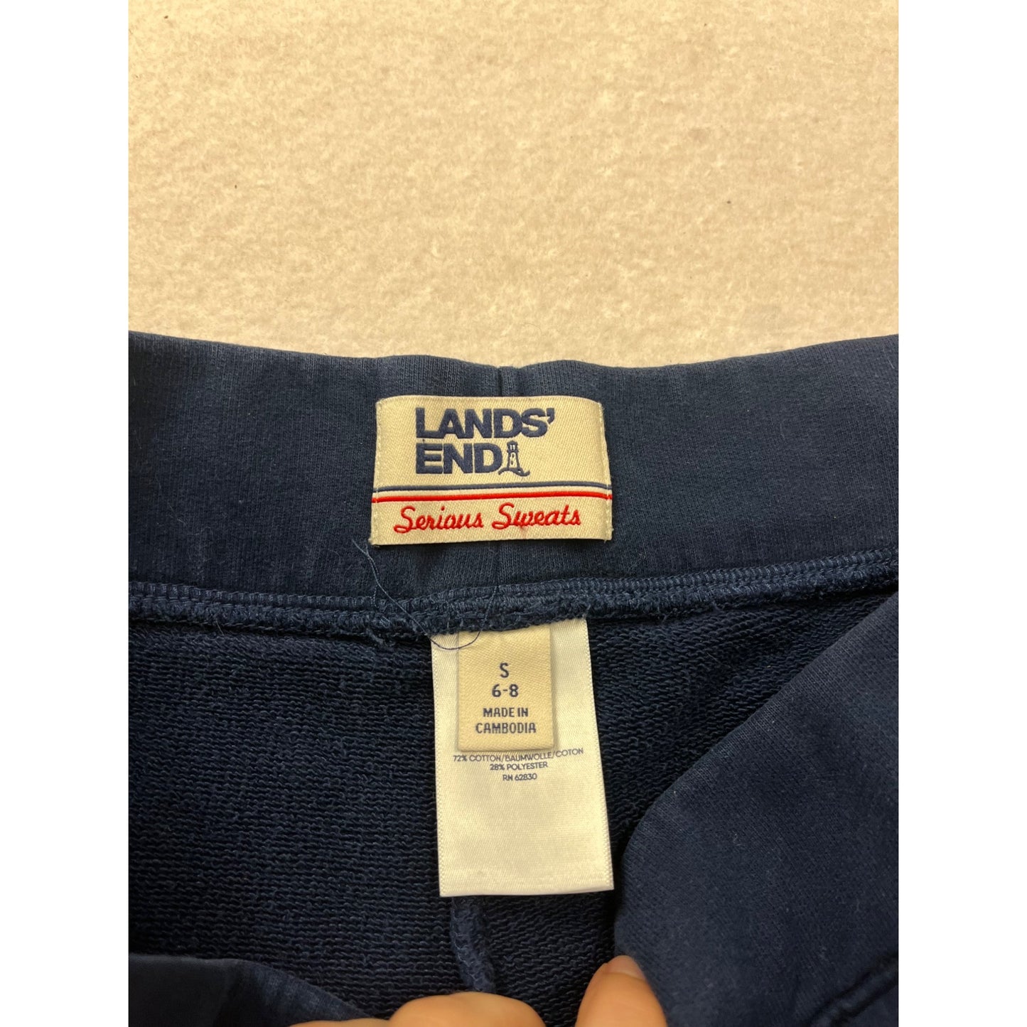 Lands End Kids Serious Sweats Elastic Waist Pull-On Pants Navy S #634A