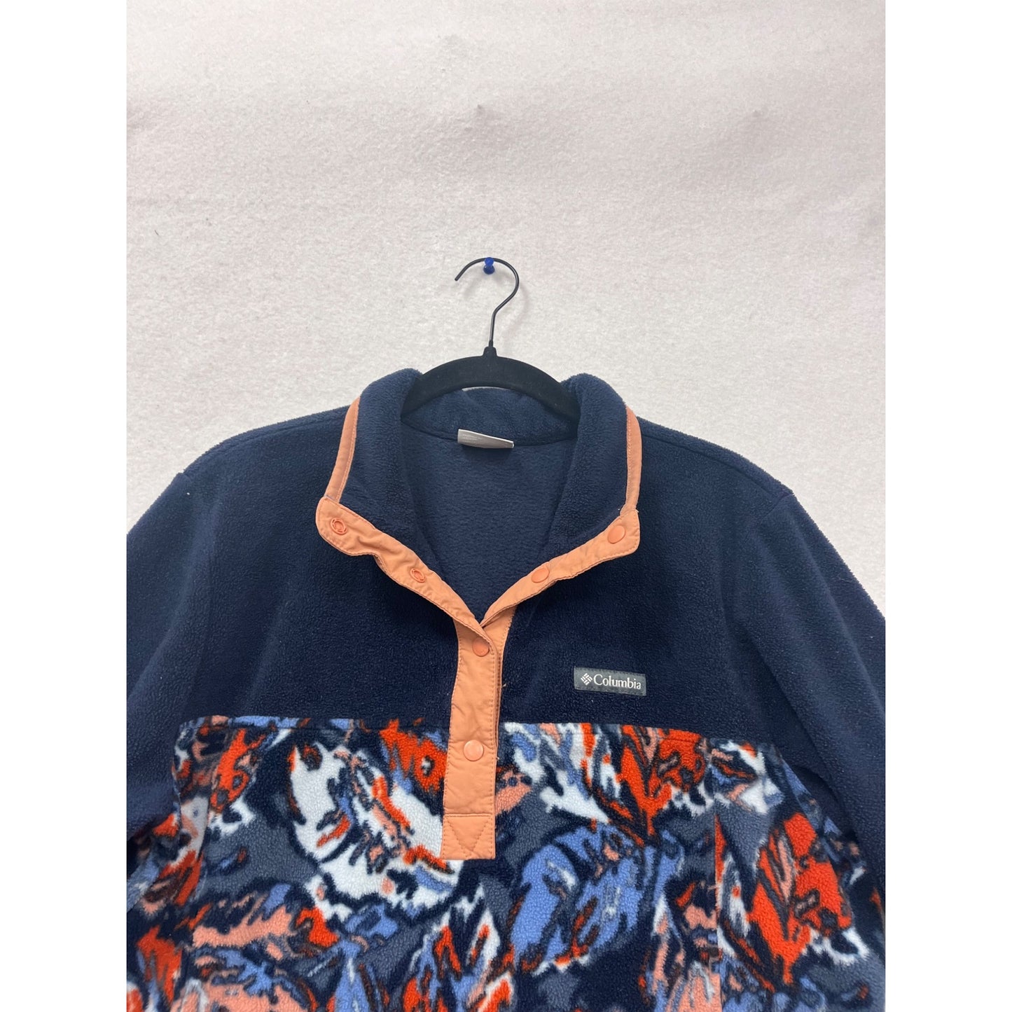 Columbia Fleece Pullover With Abstract Pattern & Snap Collar Size L #667A