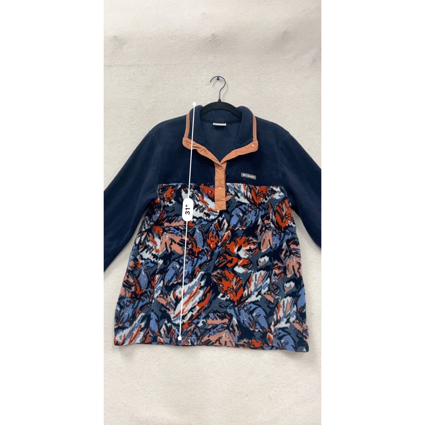 Columbia Fleece Pullover With Abstract Pattern & Snap Collar Size L #667A