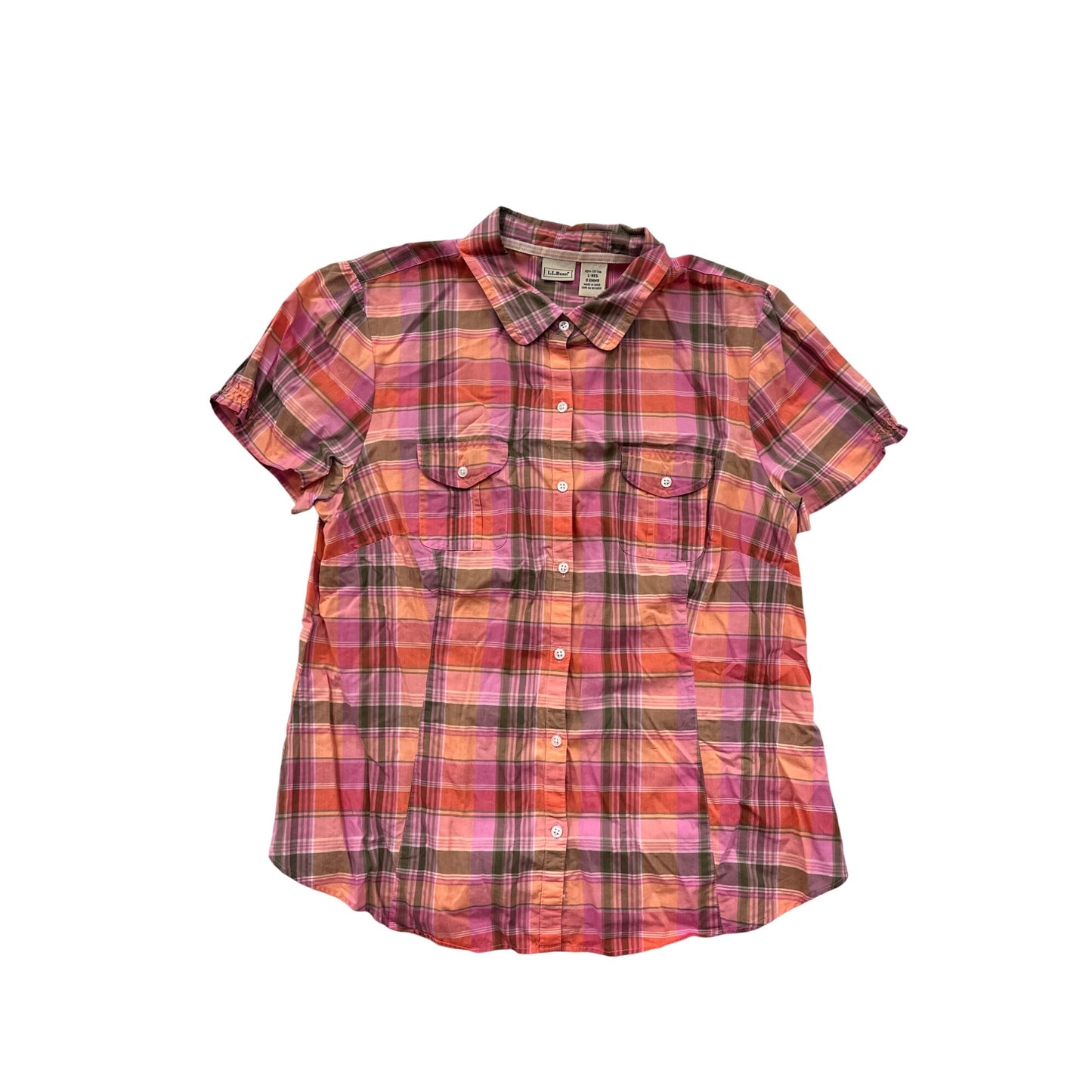 L.L.Bean Plaid Cotton Button-Up Camping Shirt L #8702