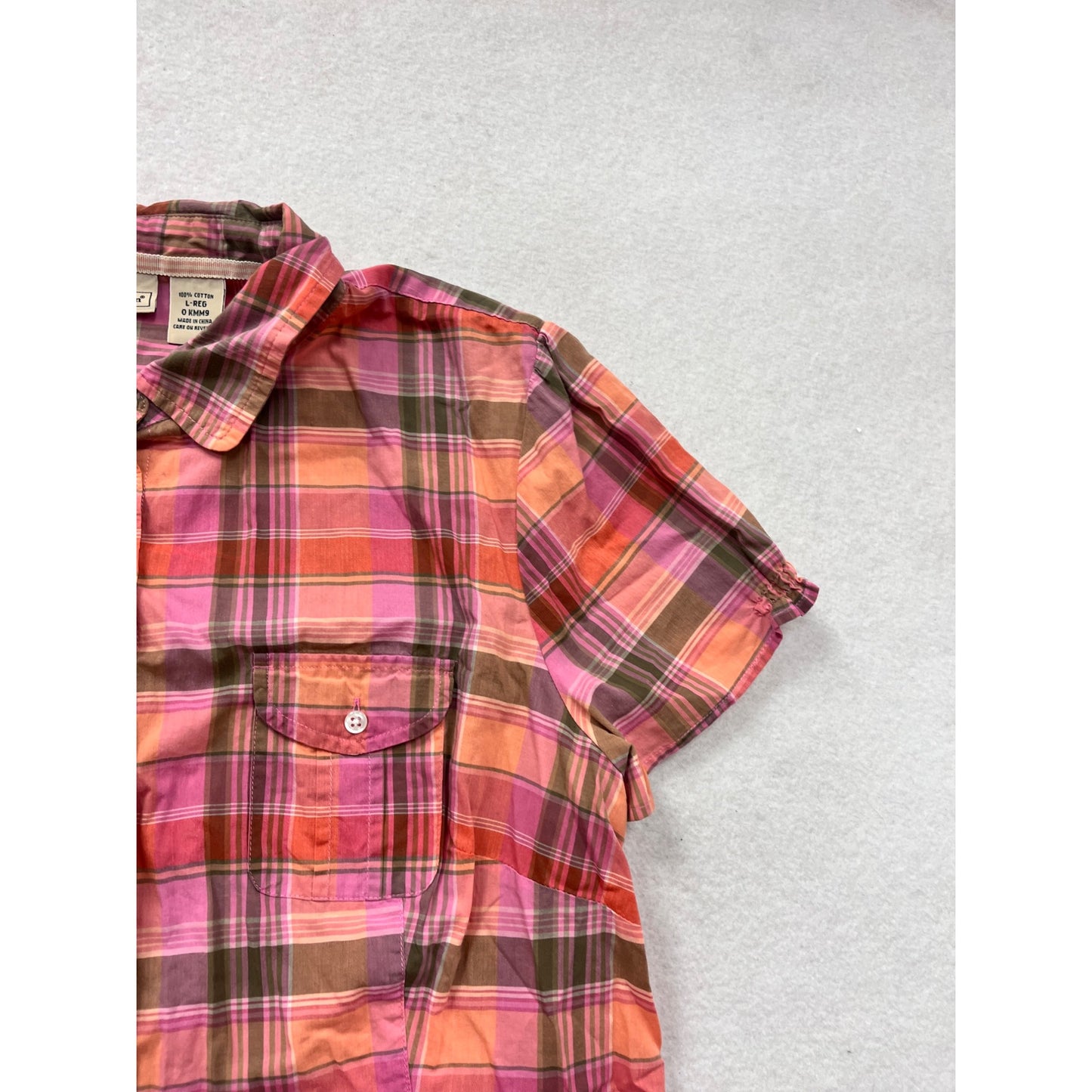 L.L.Bean Plaid Cotton Button-Up Camping Shirt L #8702