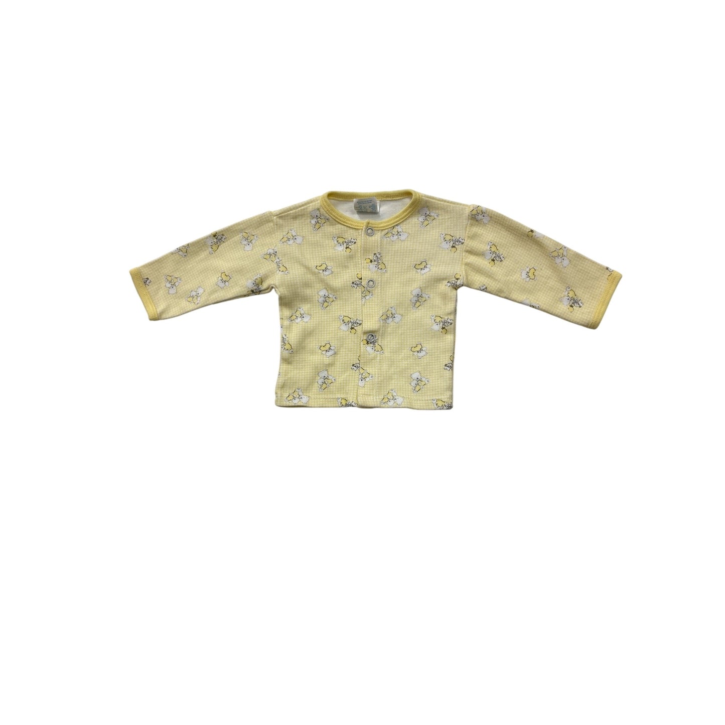 Yellow Baby Shirt With Bear Print Snap Closure 0-3M #6974
