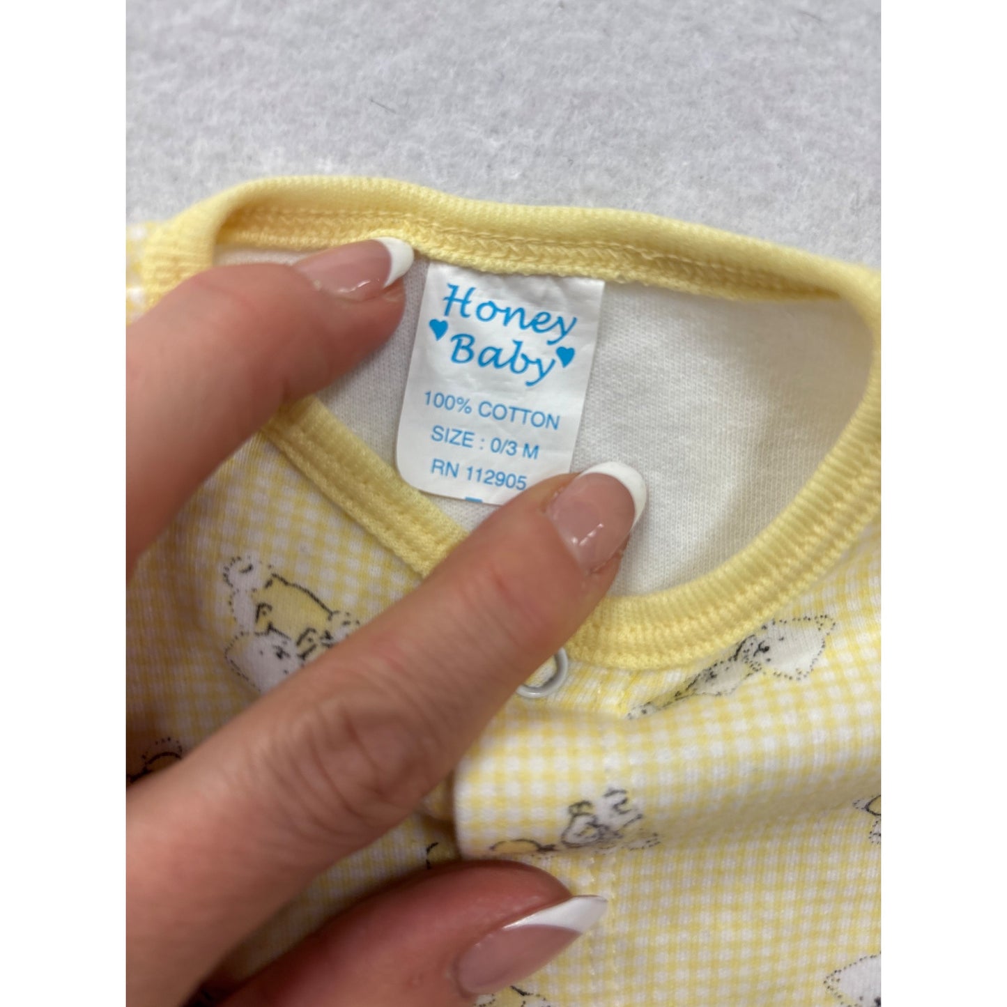 Yellow Baby Shirt With Bear Print Snap Closure 0-3M #6974