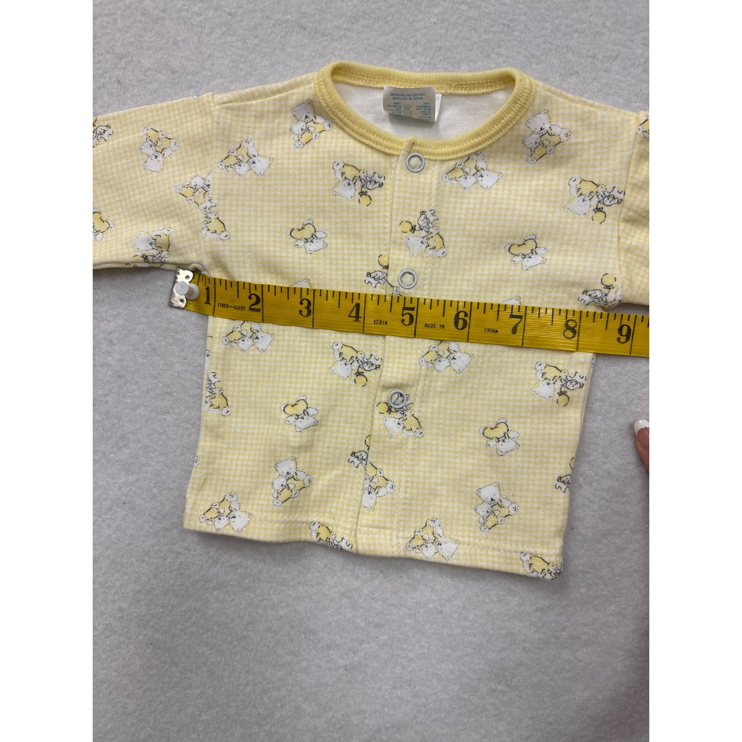 Yellow Baby Shirt With Bear Print Snap Closure 0-3M #6974