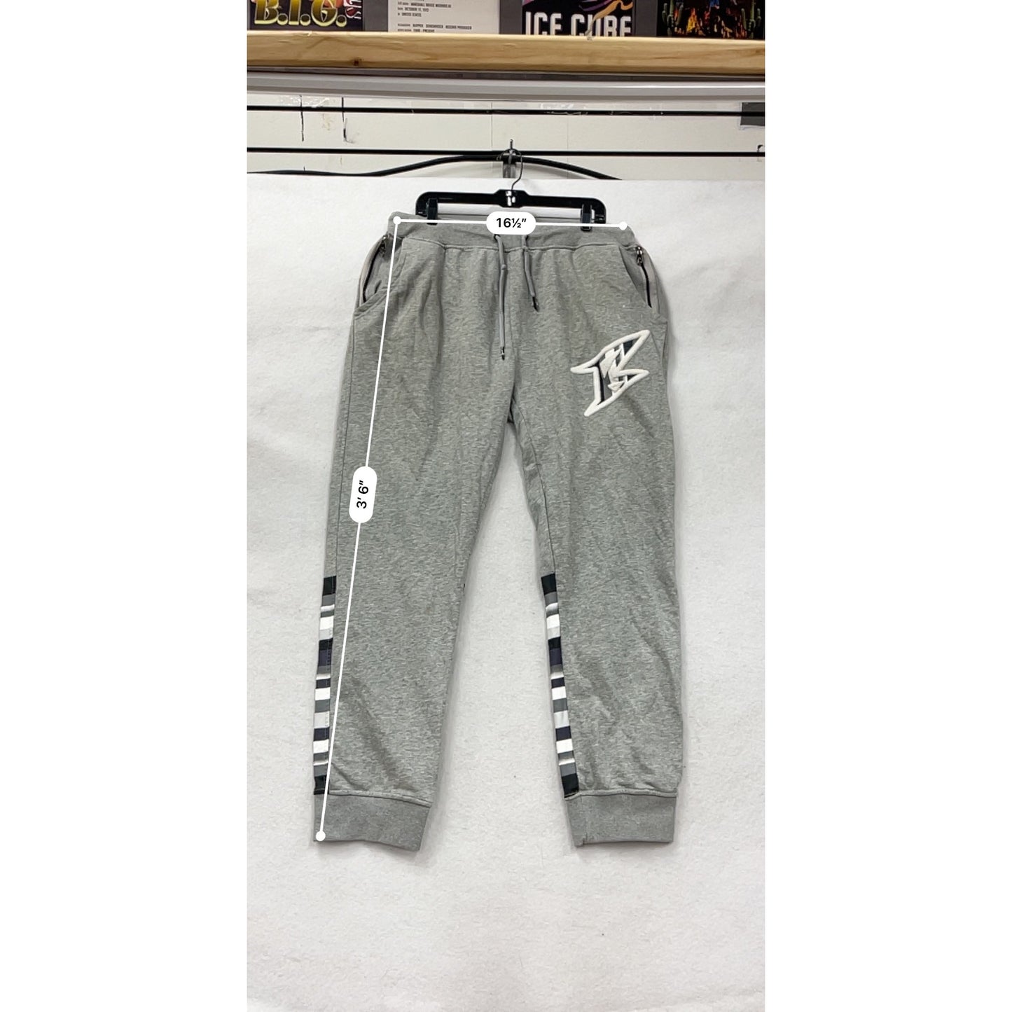 Mens 4XL Ron Bass Gray Joggers With Striped Detail Logo #8805