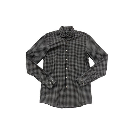Hugo Boss Slim Fit Black & White Checkered Long Sleeve Dress Shirt #8330
