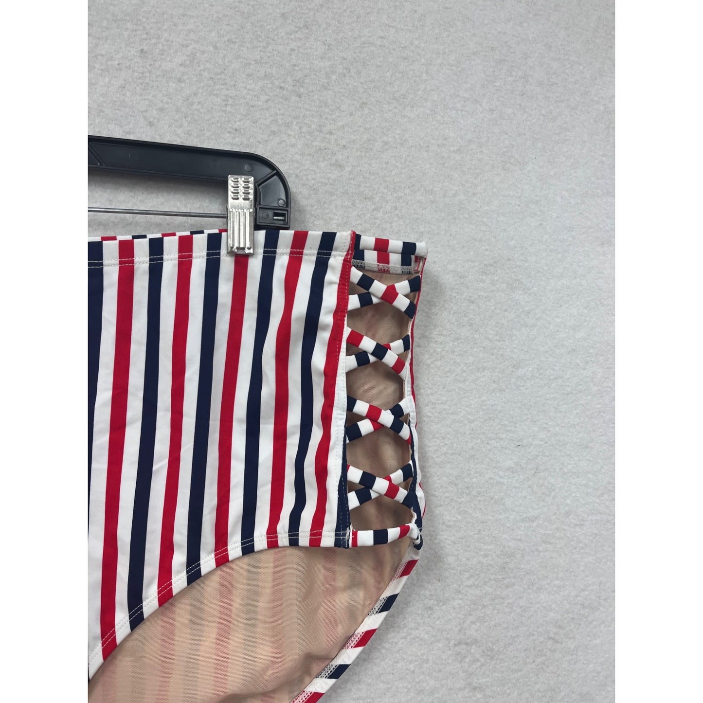 Cacique Red & Blue Striped High-Waisted Bikini Bottoms Size 24 #8811