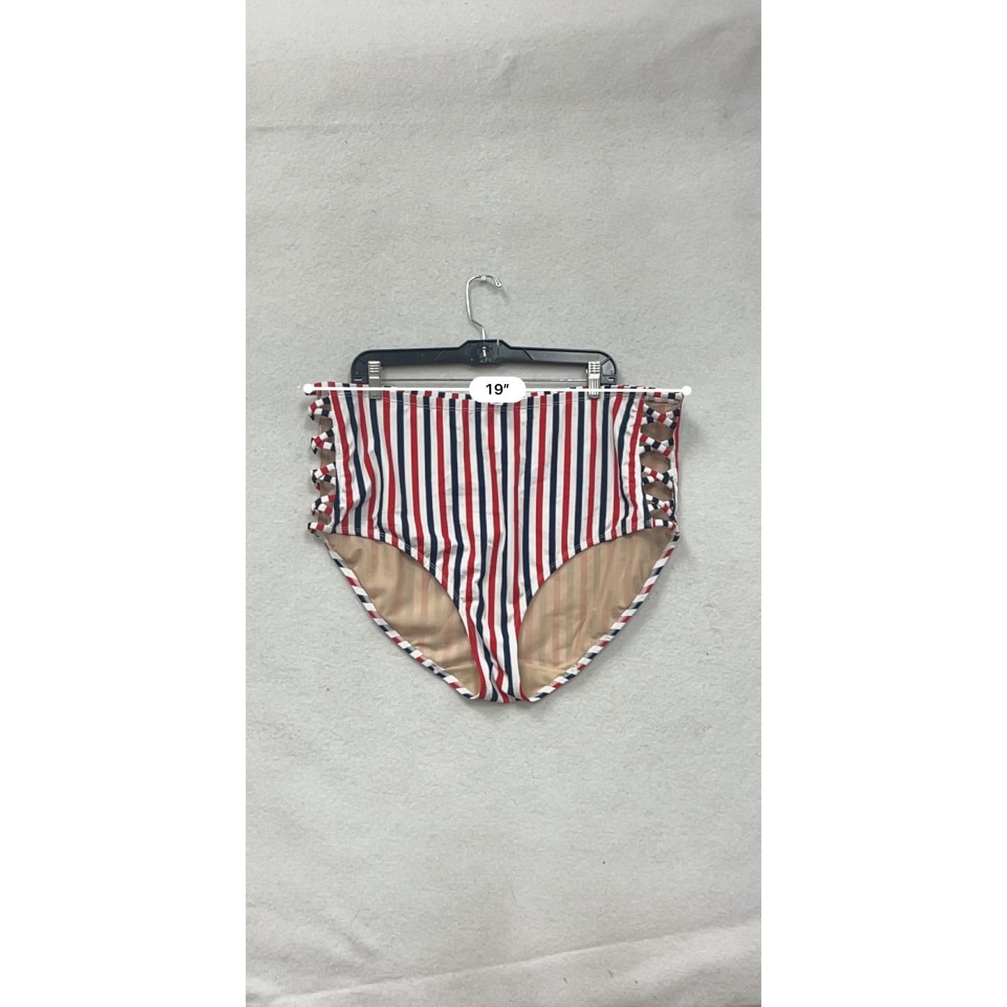 Cacique Red & Blue Striped High-Waisted Bikini Bottoms Size 24 #8811