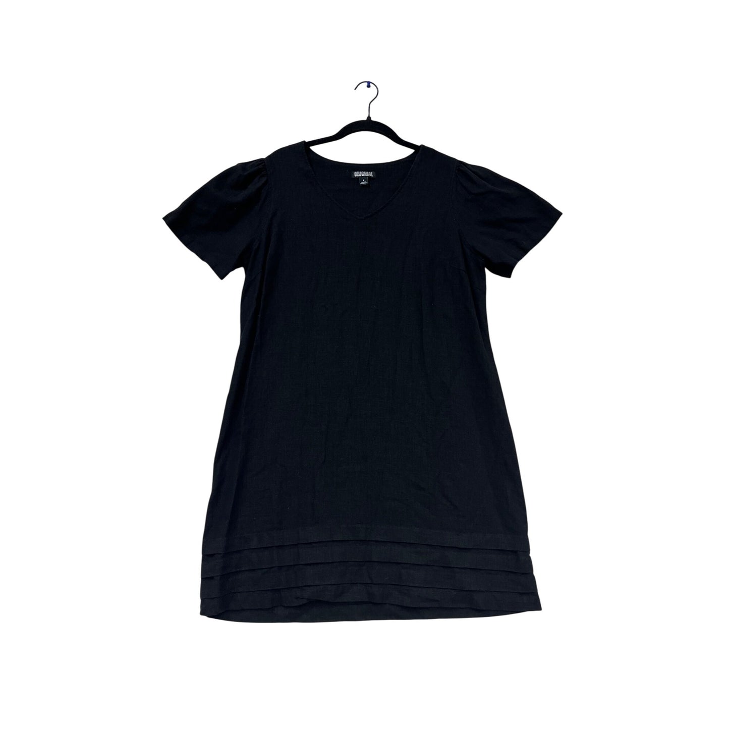 Black Linen Blend Short Sleeve Dress L #422A