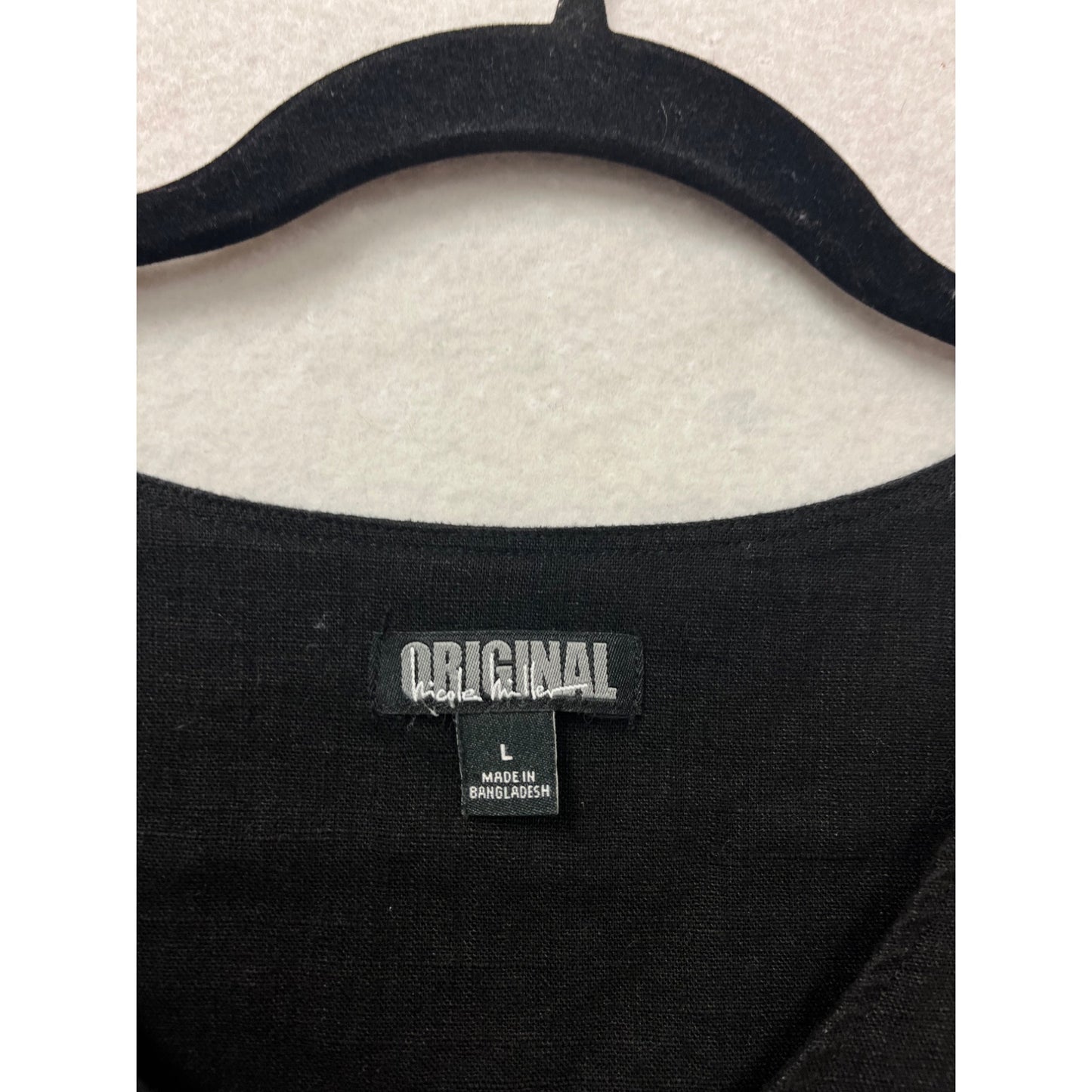 Black Linen Blend Short Sleeve Dress L #422A