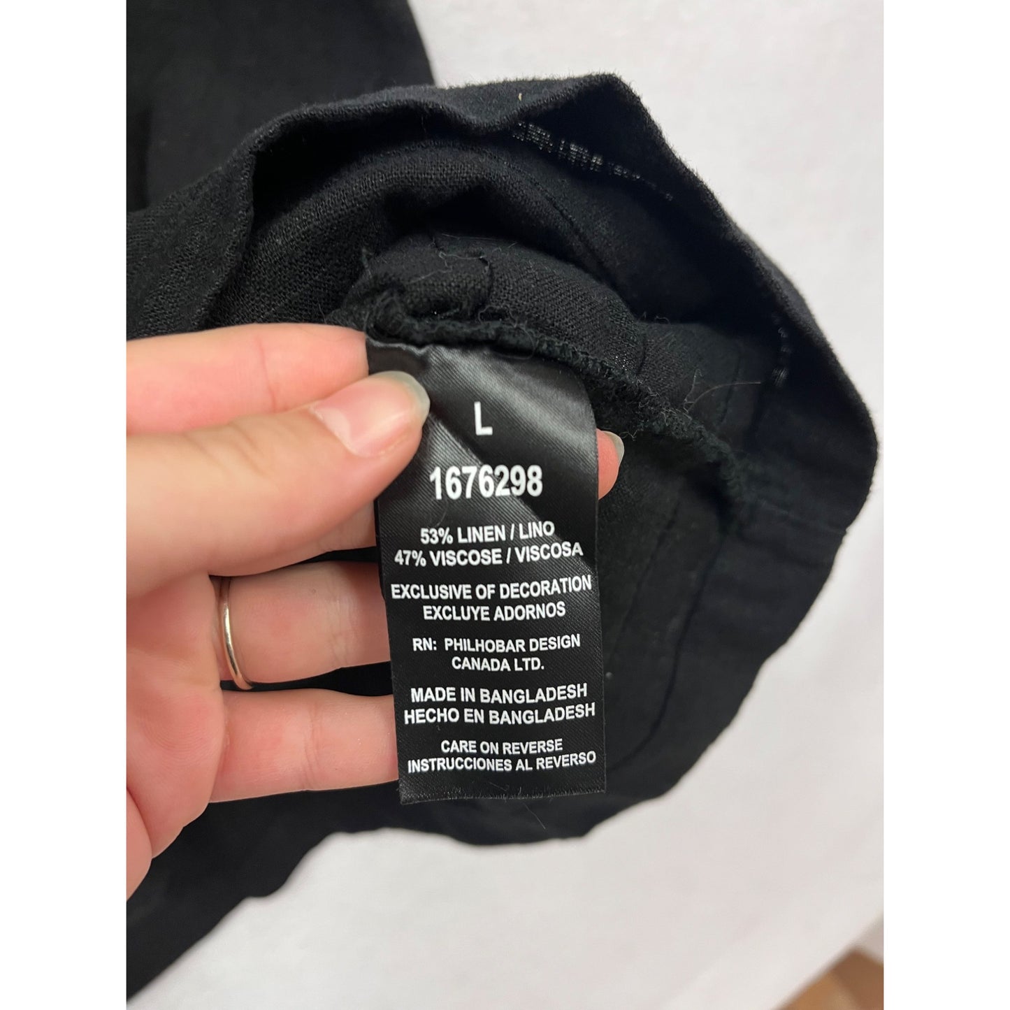 Black Linen Blend Short Sleeve Dress L #422A