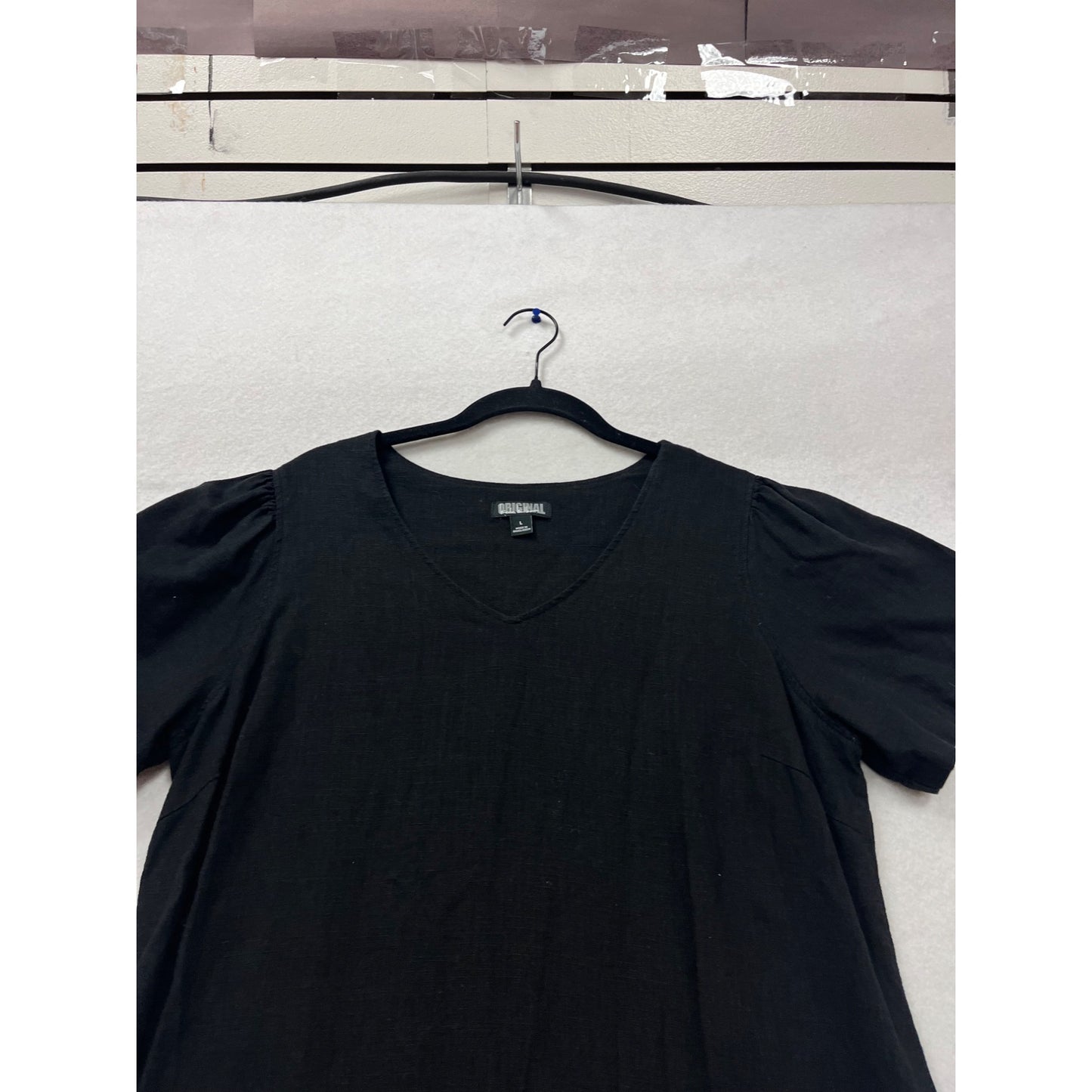 Black Linen Blend Short Sleeve Dress L #422A