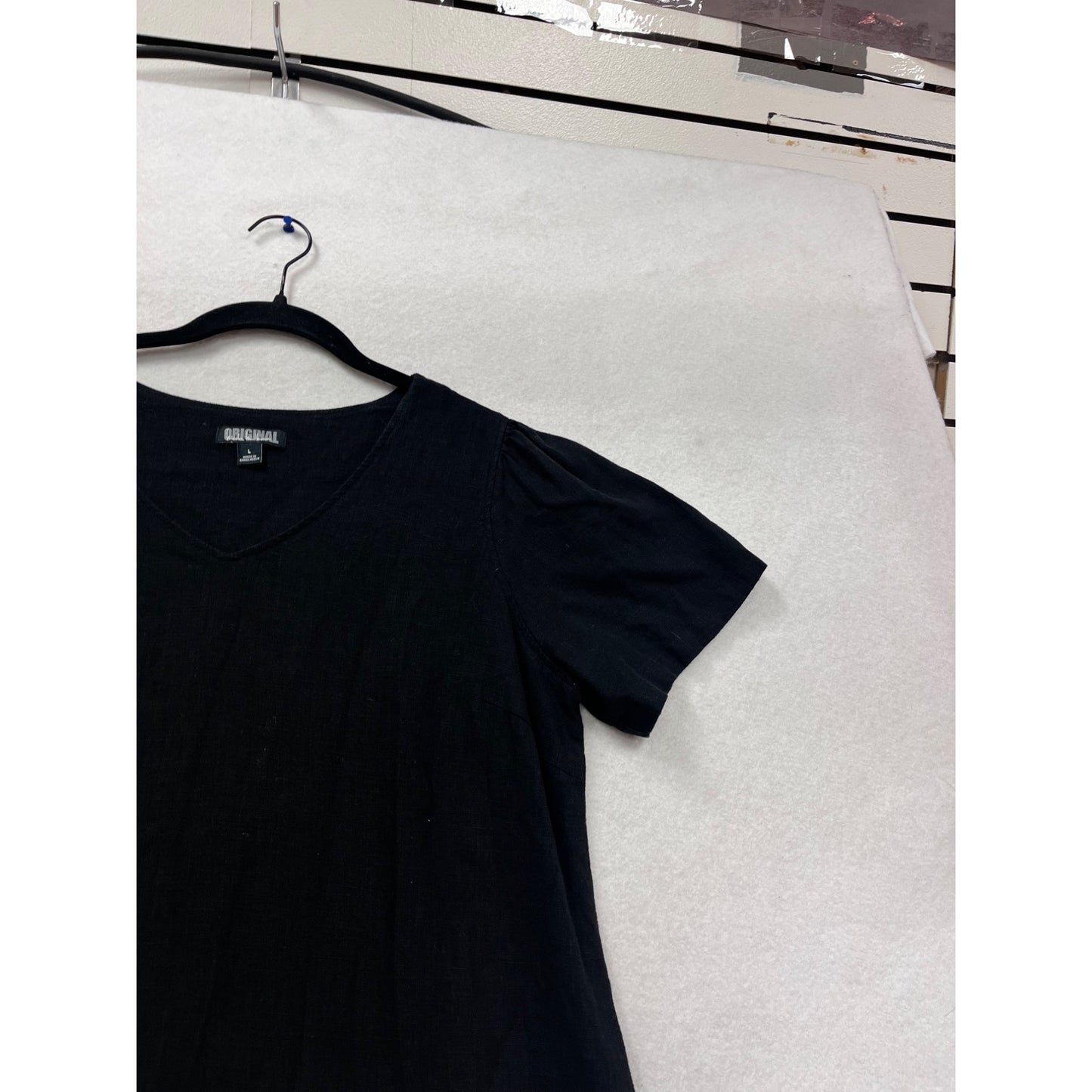 Black Linen Blend Short Sleeve Dress L #422A