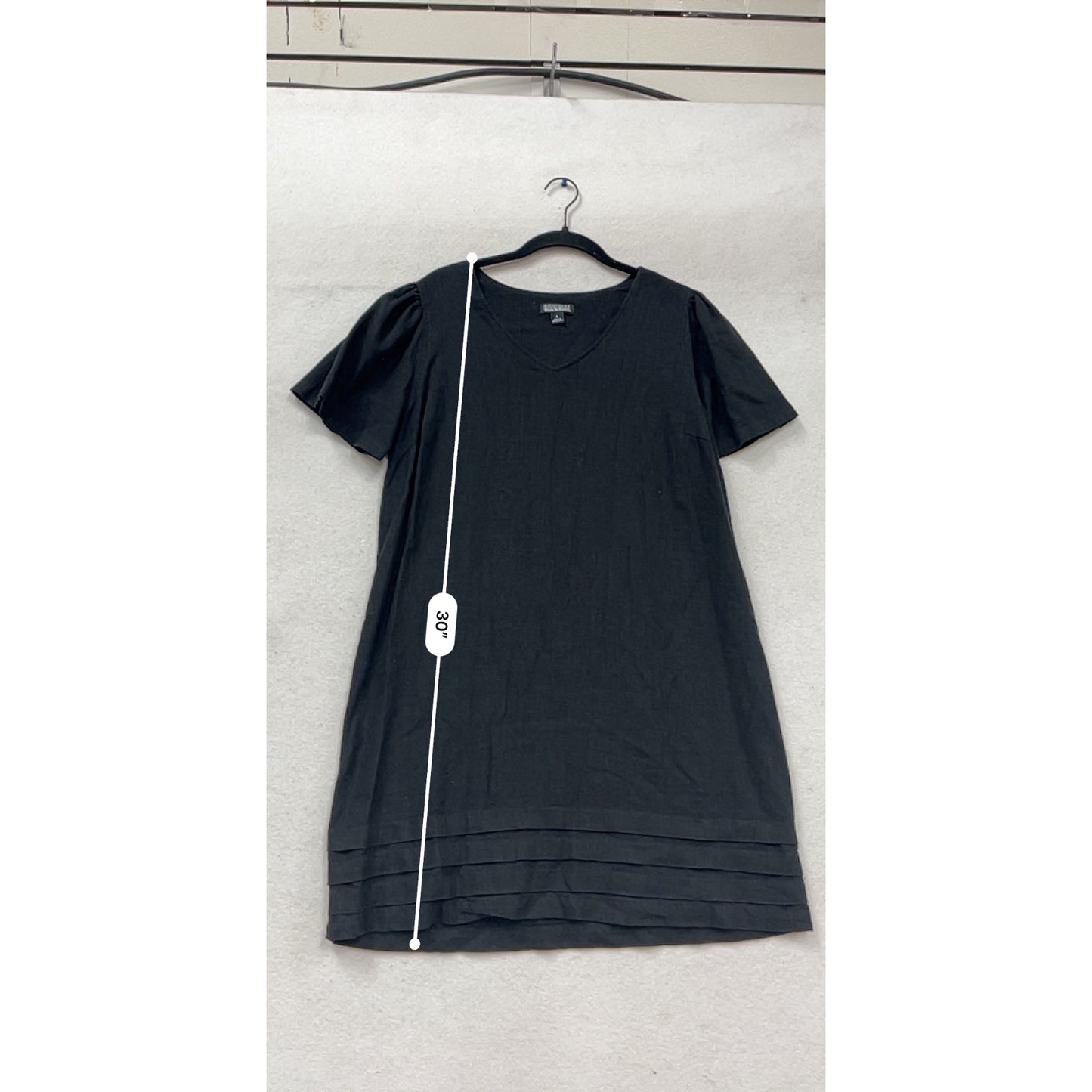 Black Linen Blend Short Sleeve Dress L #422A
