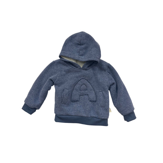 Toddler Kids Blue Fleece-Lined Hooded Pullover With "A" Embroidery #6663
