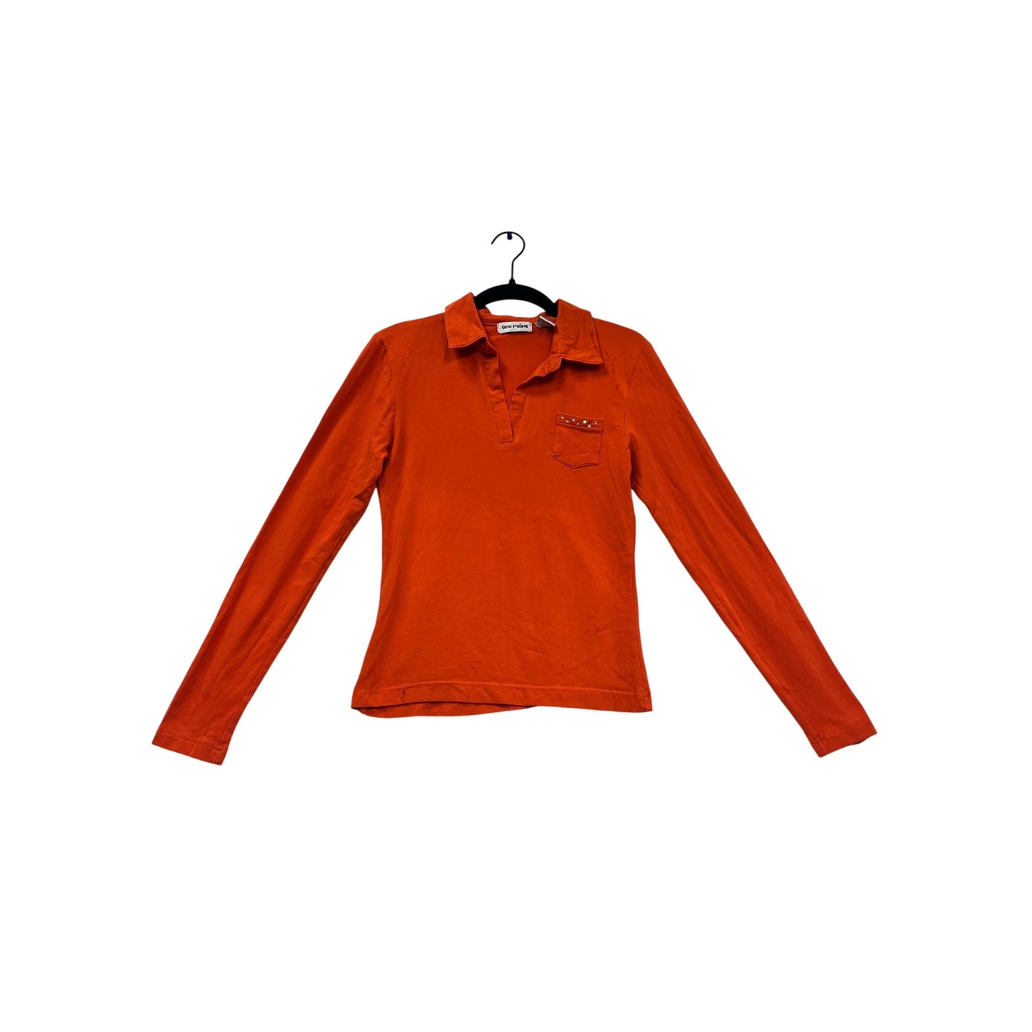 Red Paint Orange Long-Sleeve Collared Shirt With Front Pocket & Stud Detail M #983A
