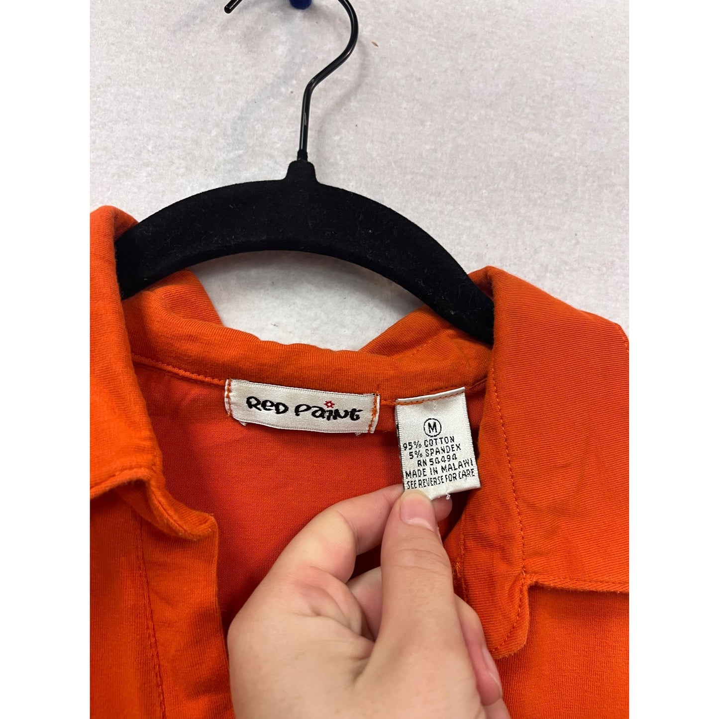 Red Paint Orange Long-Sleeve Collared Shirt With Front Pocket & Stud Detail M #983A