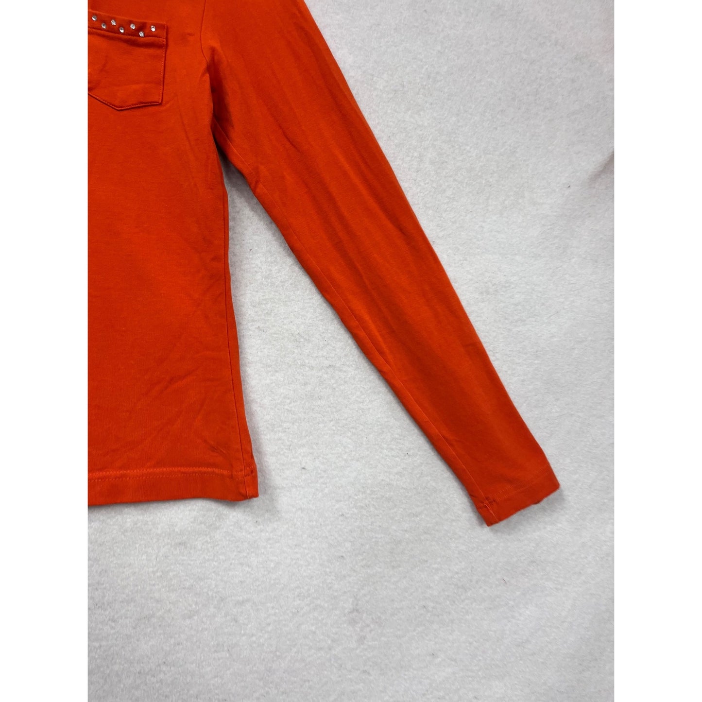 Red Paint Orange Long-Sleeve Collared Shirt With Front Pocket & Stud Detail M #983A
