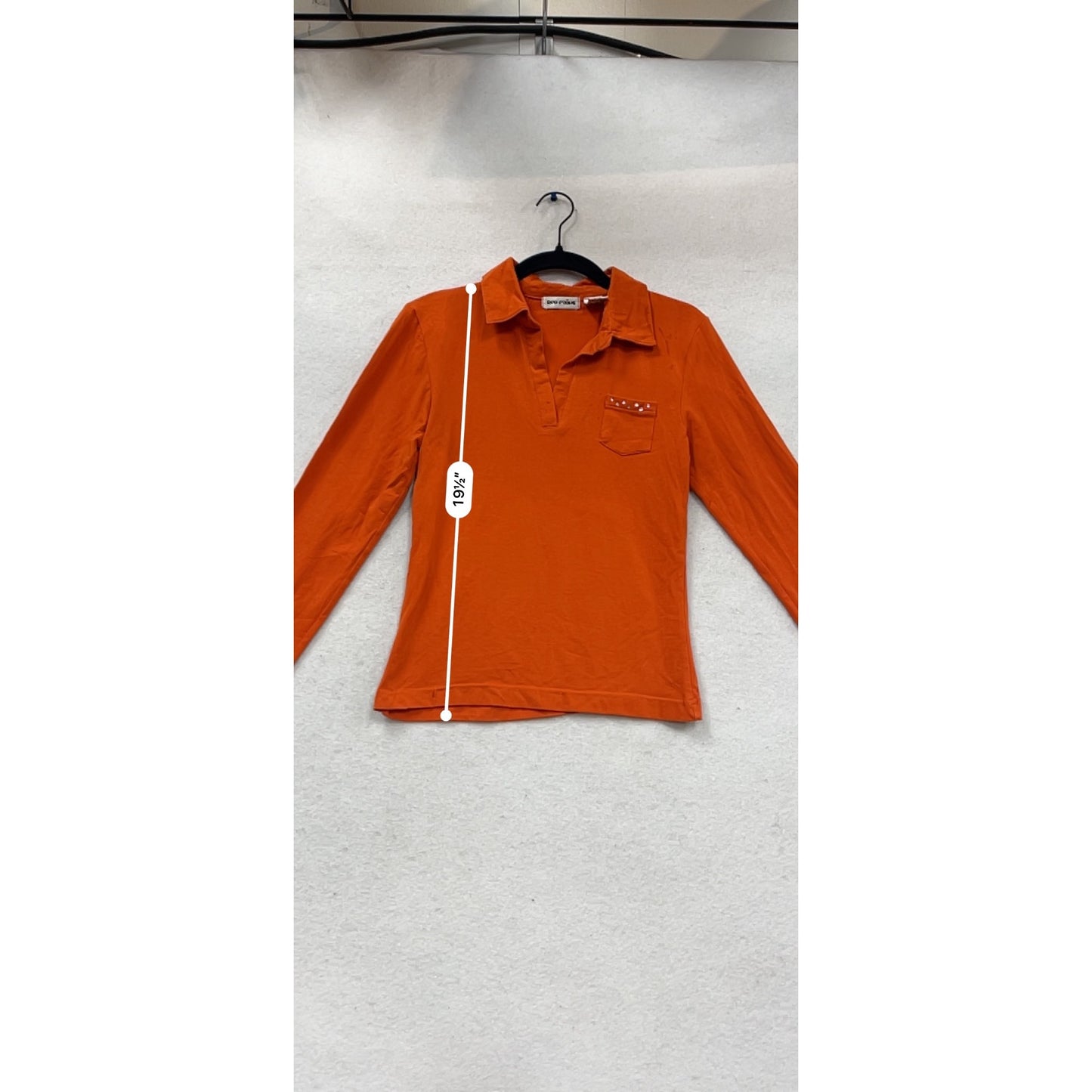 Red Paint Orange Long-Sleeve Collared Shirt With Front Pocket & Stud Detail M #983A