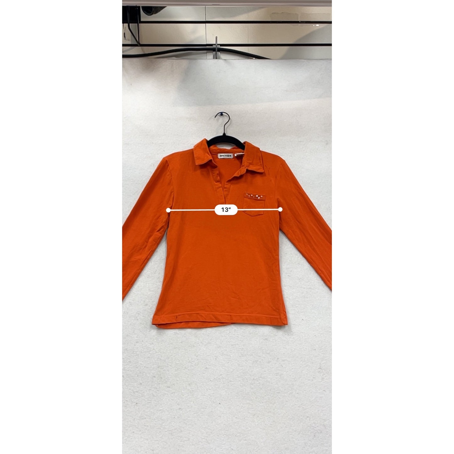 Red Paint Orange Long-Sleeve Collared Shirt With Front Pocket & Stud Detail M #983A