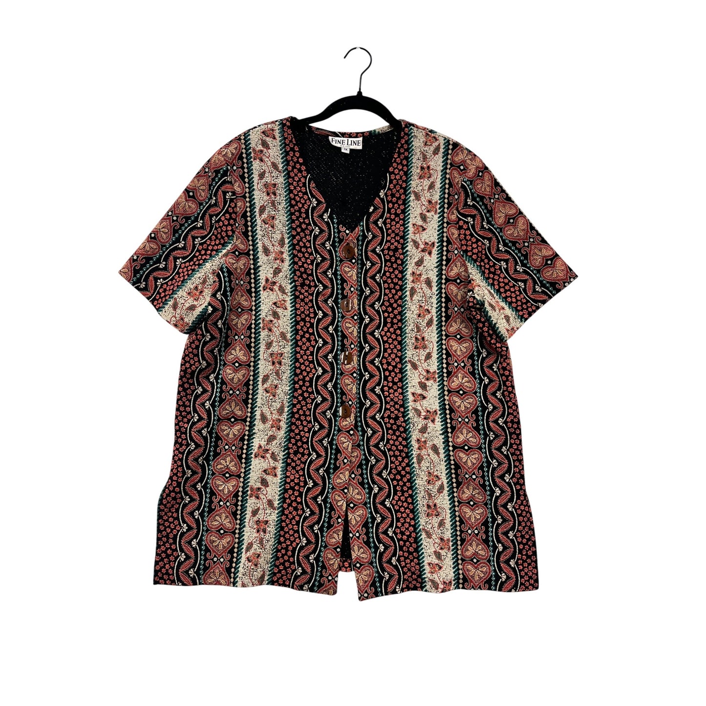 Fine Line 1X Button-Up Short Sleeve Boho Tunic Top #44A