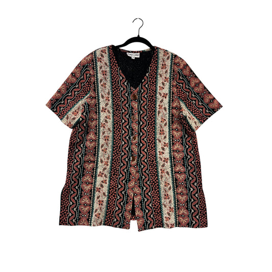 Fine Line 1X Button-Up Short Sleeve Boho Tunic Top #44A