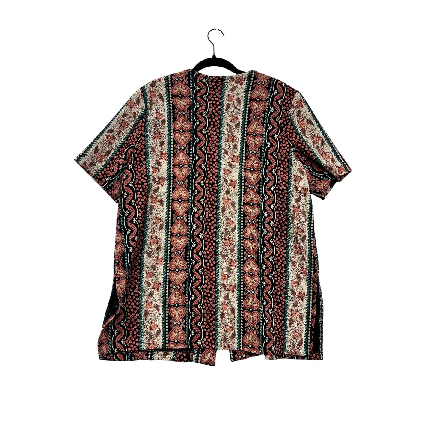 Fine Line 1X Button-Up Short Sleeve Boho Tunic Top #44A