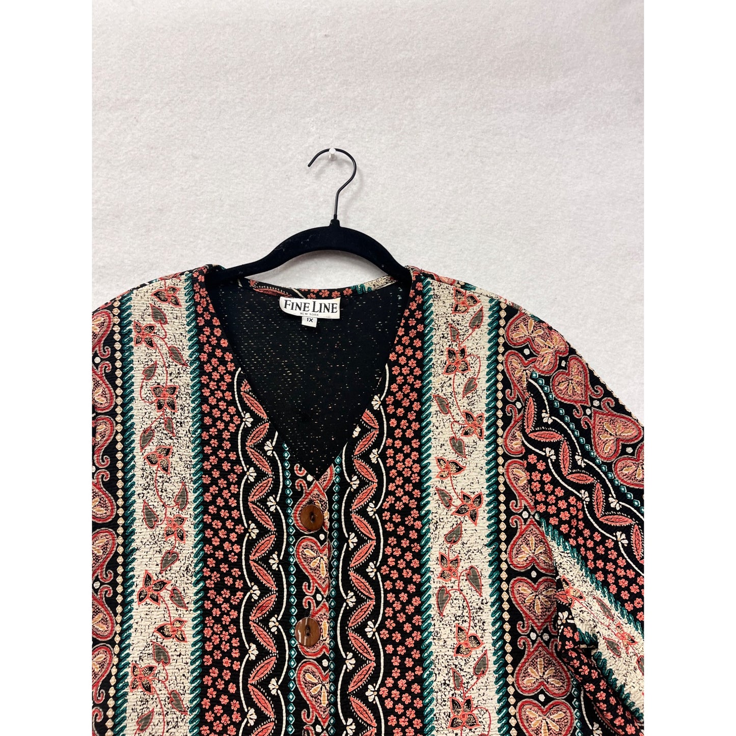 Fine Line 1X Button-Up Short Sleeve Boho Tunic Top #44A