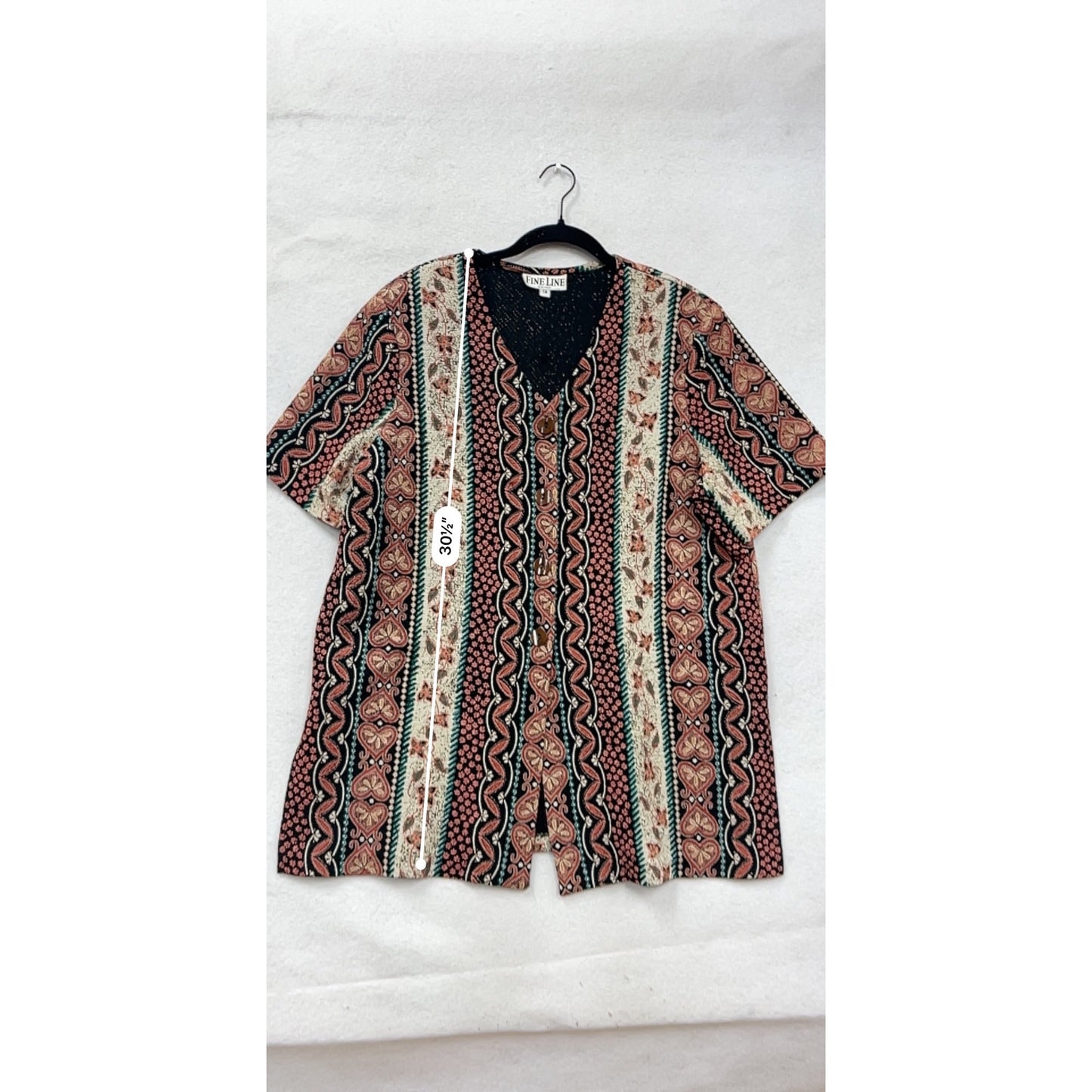 Fine Line 1X Button-Up Short Sleeve Boho Tunic Top #44A