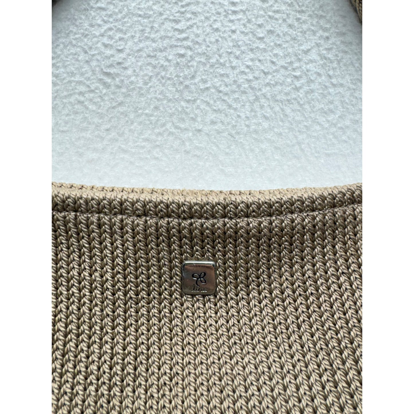 Lina Taupe Braided Strap Knit Shoulder Bag #7598