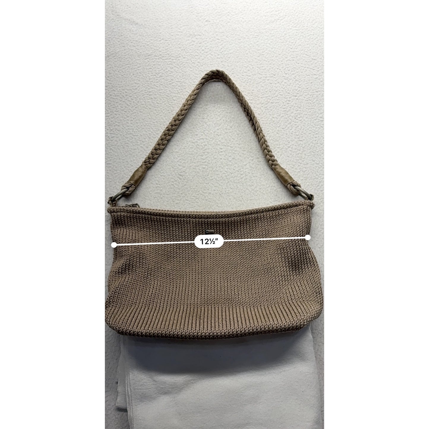 Lina Taupe Braided Strap Knit Shoulder Bag #7598