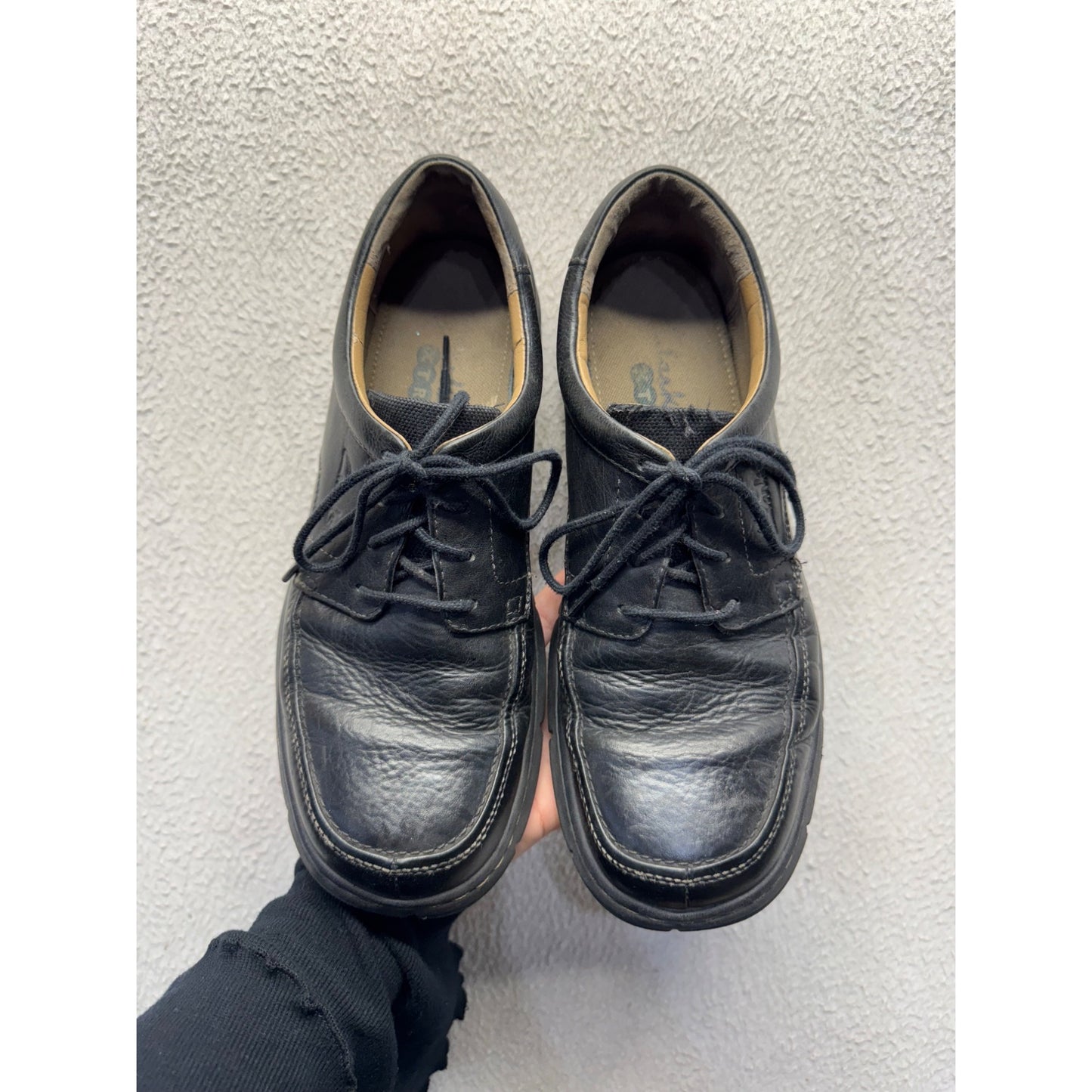 Clarks Mens Black Leather Lace-Up Shoes Casual Fit Durable Sole #402B