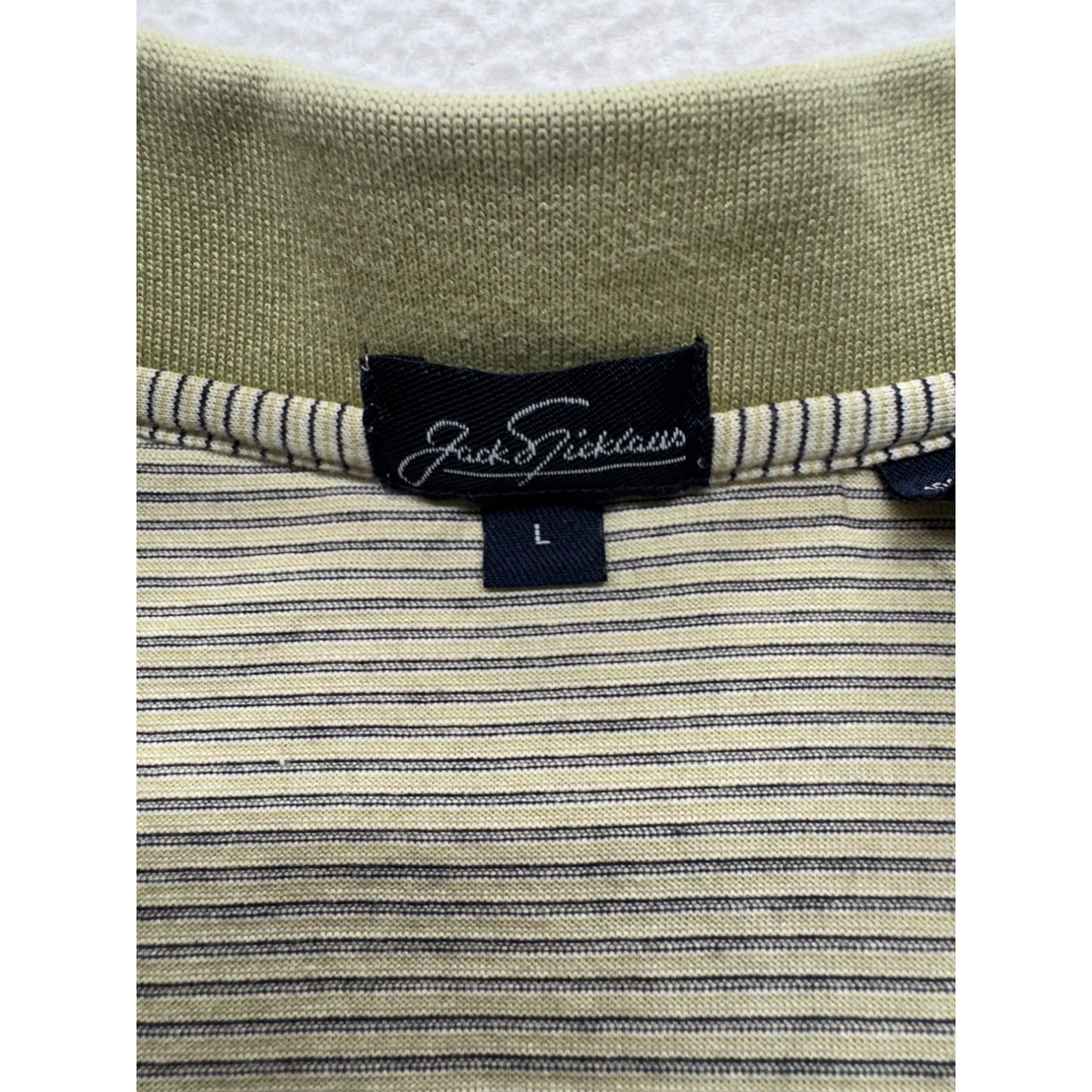 Jack Nicklaus Mens Striped Polo Shirt L Green Beige #9576