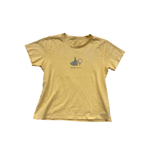 Life Is Good Yellow "Woman Driver" Graphic T-Shirt M #371A