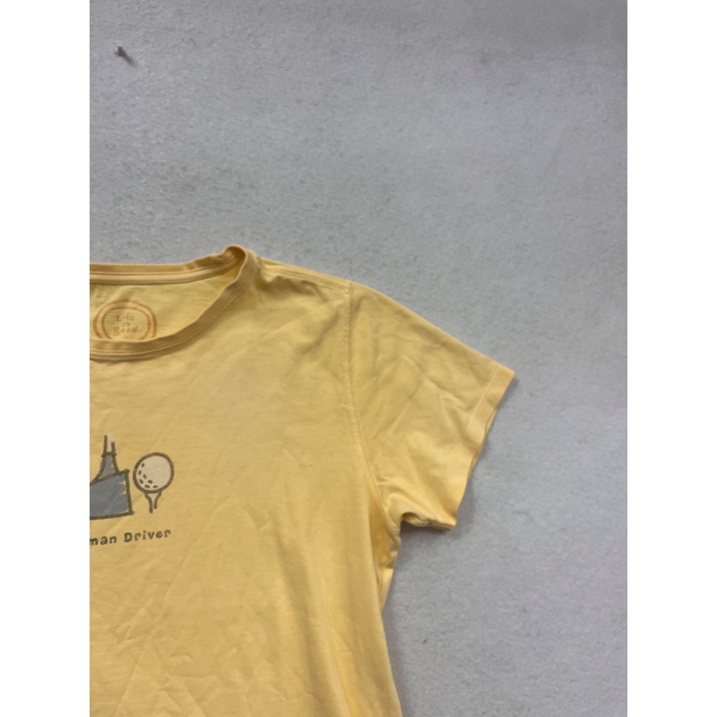 Life Is Good Yellow "Woman Driver" Graphic T-Shirt M #371A