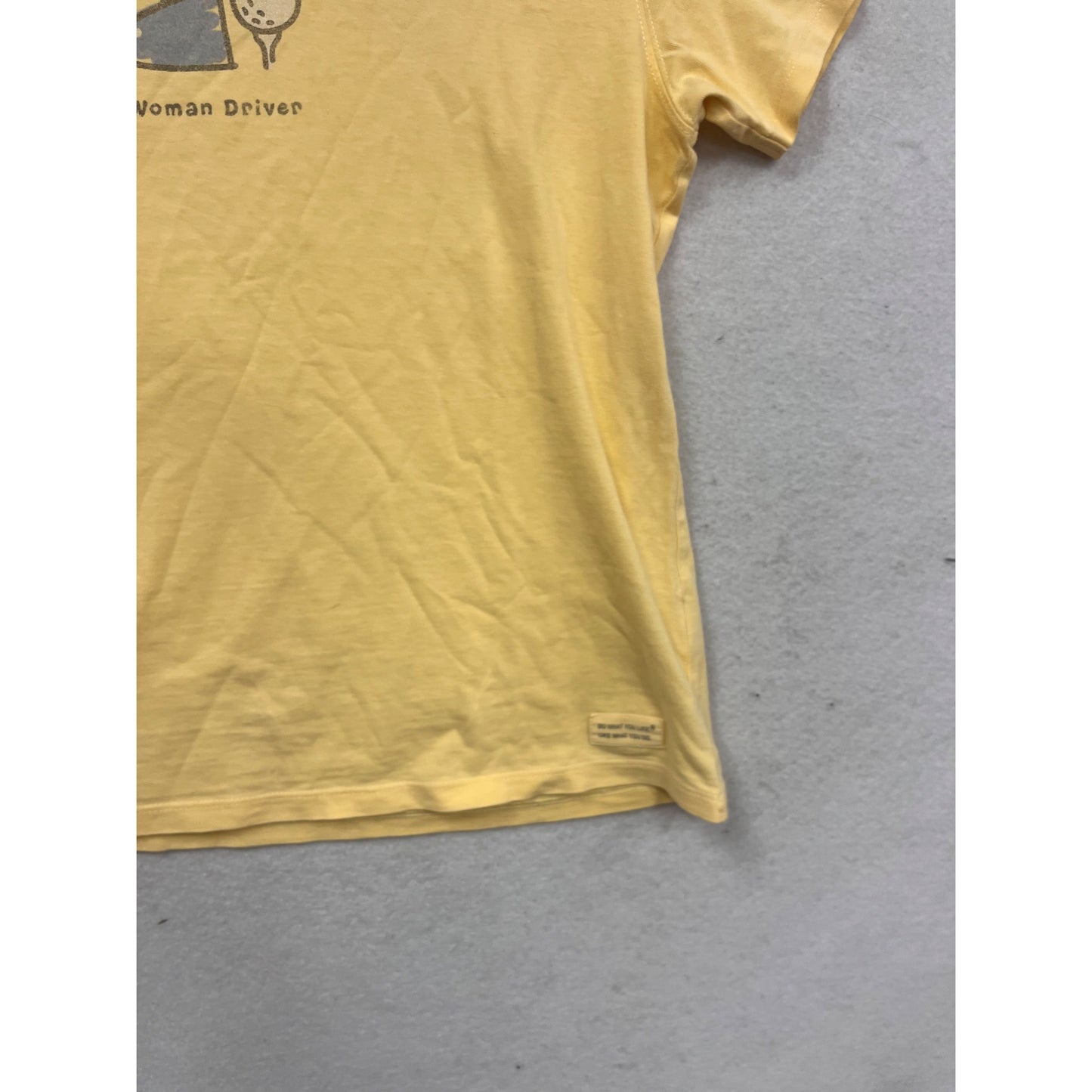 Life Is Good Yellow "Woman Driver" Graphic T-Shirt M #371A
