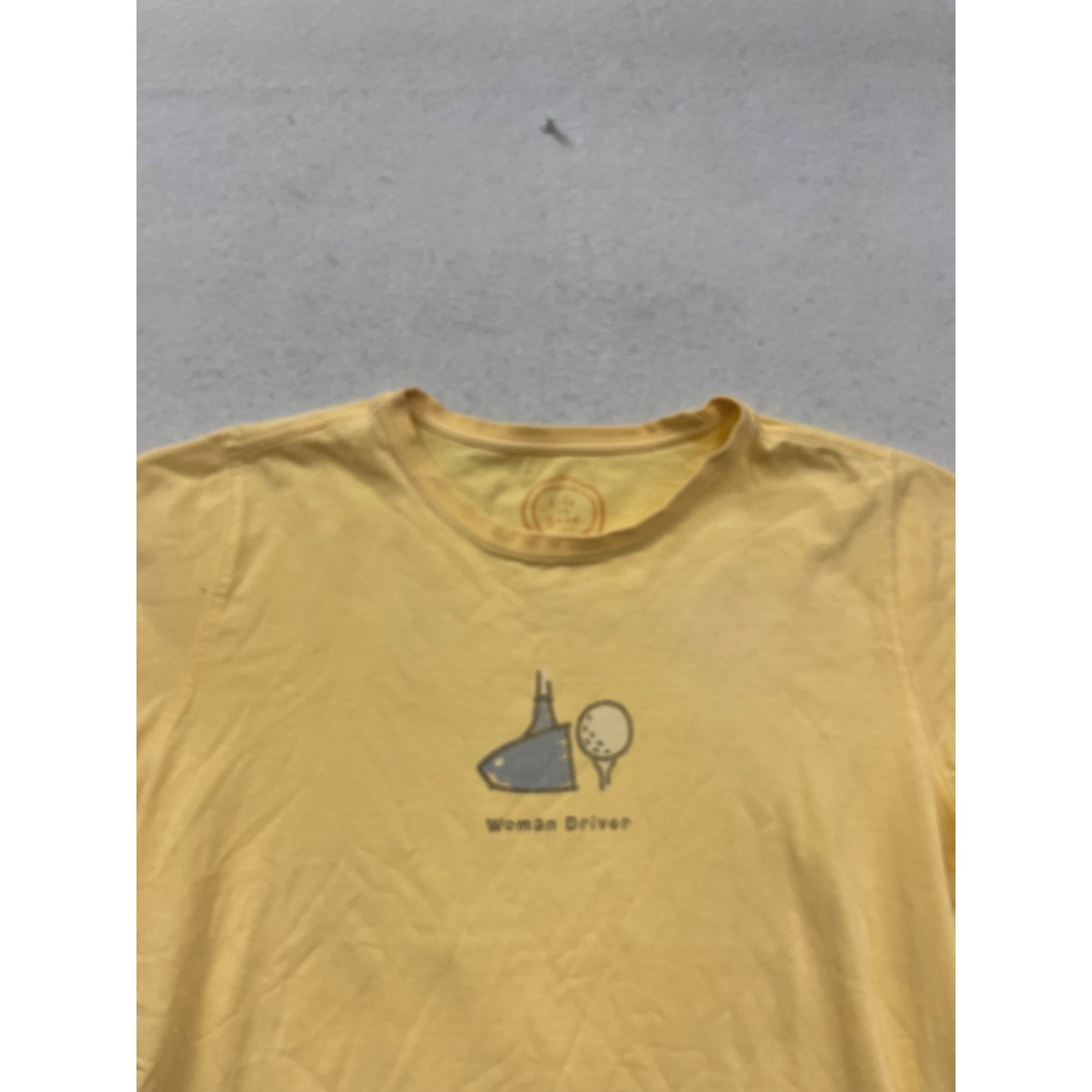 Life Is Good Yellow "Woman Driver" Graphic T-Shirt M #371A